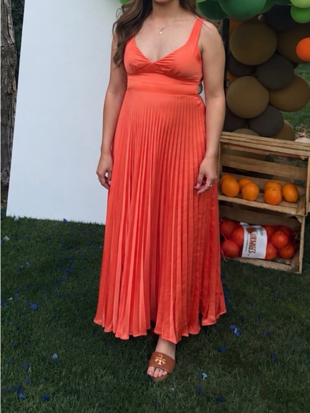 Hello Molly Orange Pleated Maxi Dress - Picture 1 of 3